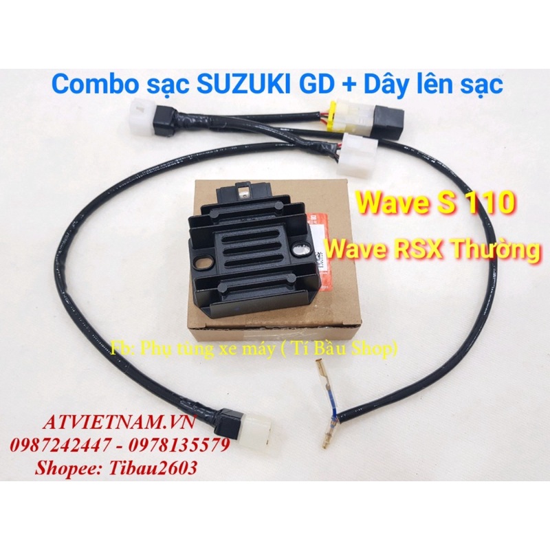 Combo sạc Suzuki GD chính hãng kèm dây lên sạc cho Wave S 110 / RSX Thường