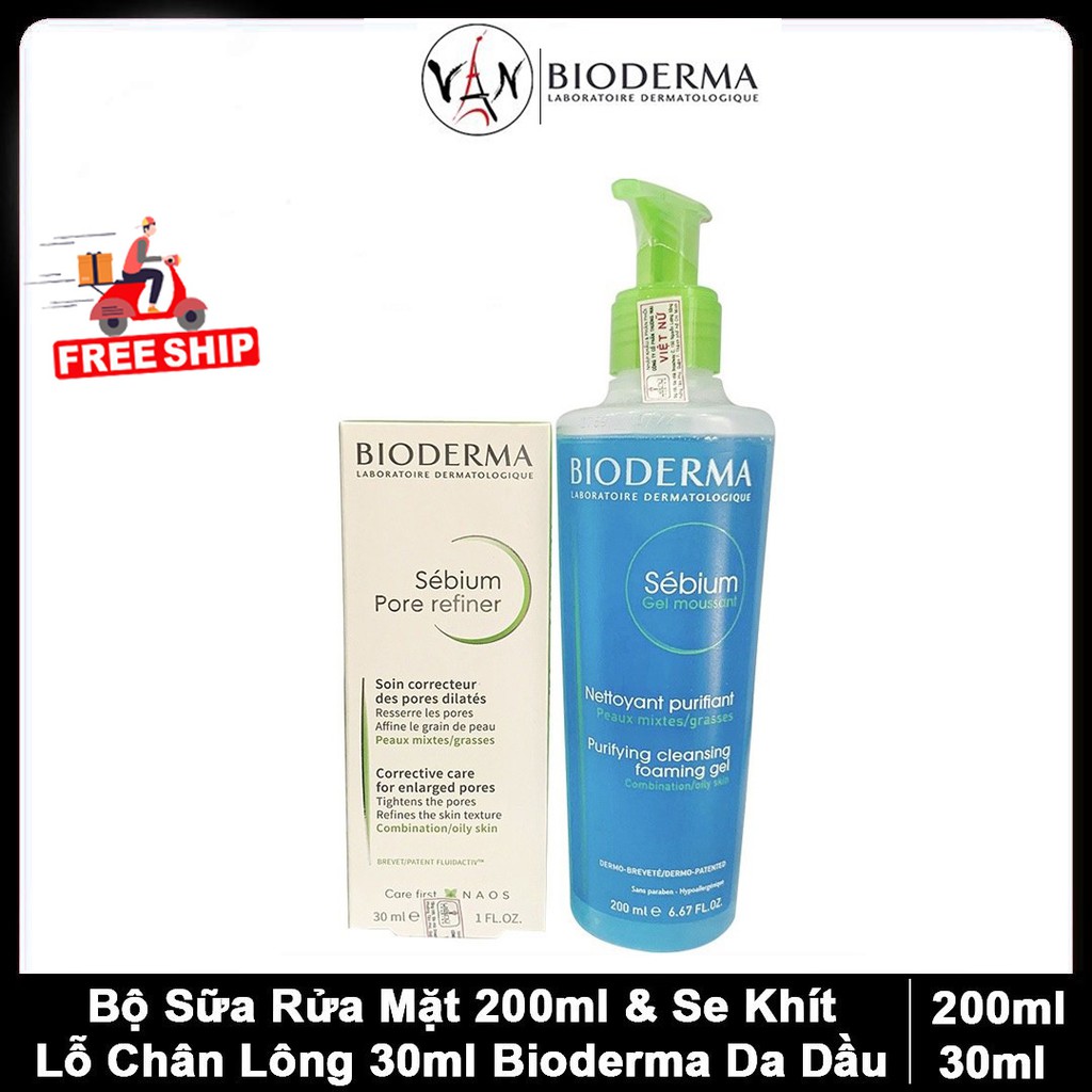 [ Combo Bioderma ] sữa rửa mặt bioderma 200ml & kem dưỡng se khít lỗ chân lông bioderma 30ml dành cho da dầu nhờn mụn