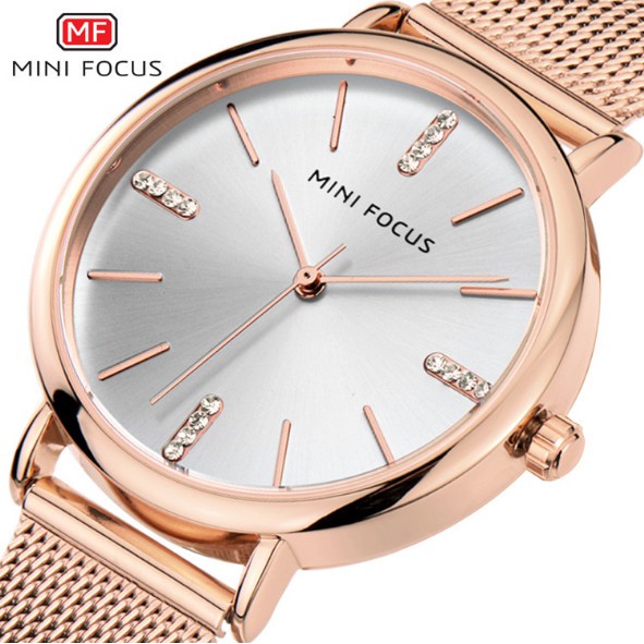 Đồng hồ nữ dây kim loại lưới cao cấp chống gỉ mặt tròn Sukem Store 016Mini Focus
