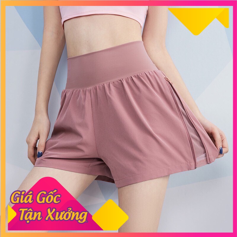 QUẦN SHORTS ĐÙI NỮ TẬP THỂ THAO CÓ DÂY KÉO LƯNG CAO GEN BỤNG CAO CẤP
