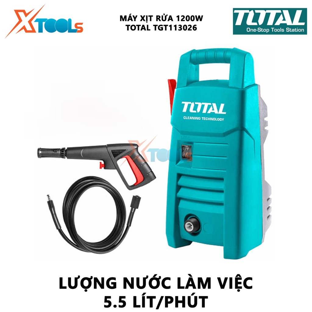 Máy xịt rửa TOTAL TGT113026 Máy rửa xe cao cấp công suất 1200w, điện áp đầu vào 220v, Áp lực tối đa 90Bar (1300 PSI)