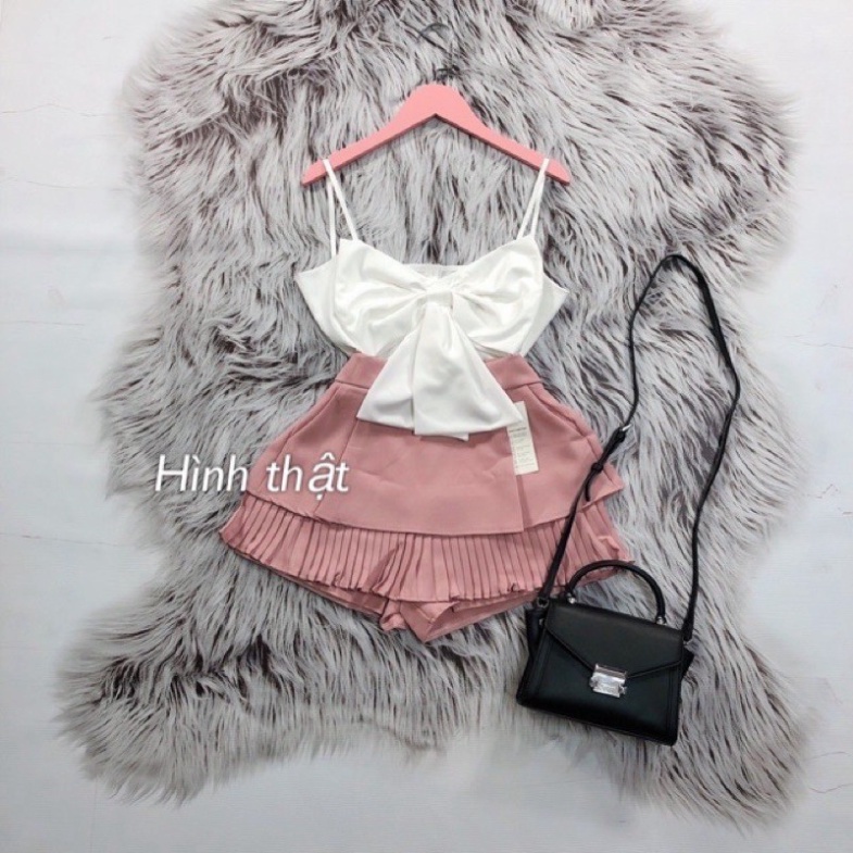 Chân váy dập ly tầng Quảng Châu, chân váy tầng xếp ly ngắn có túi - S0U