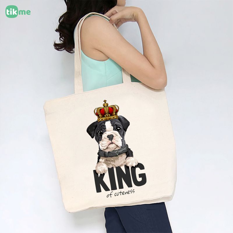 Túi Tote Tikme Vải Canvas Chú Chó Con Đội Vương Miện