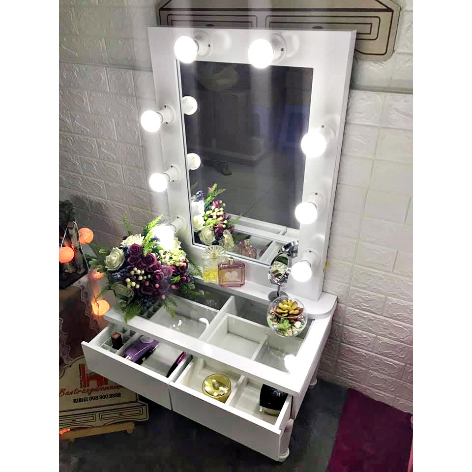 BÀN TRANG ĐIỂM BỆT MẶT KÍNH GƯƠNG SOI ĐÈN LED 8 BÓNG (BGL-02T)