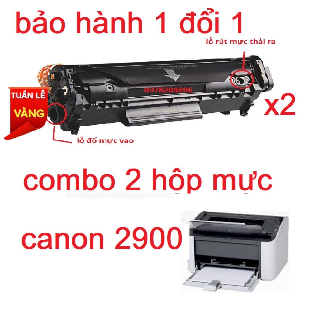 combo 2 hộp mực máy in canon 2900 có lỗ tiếp mực