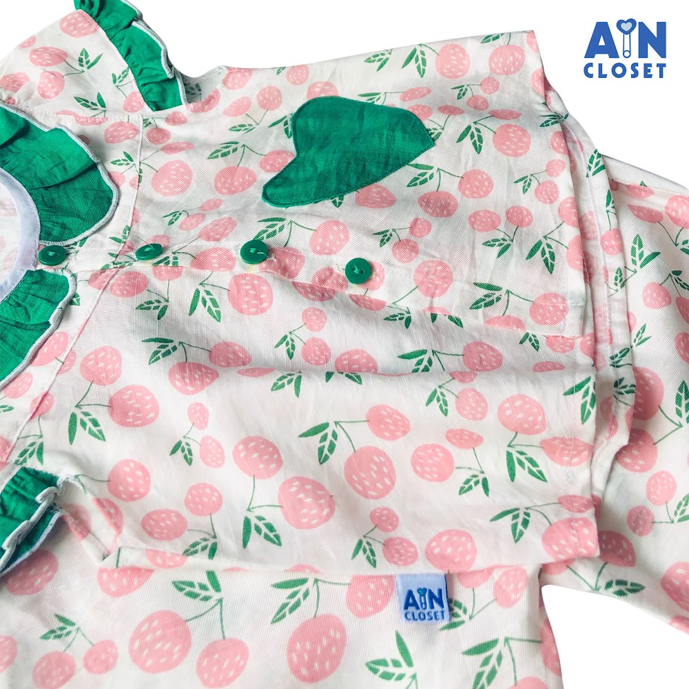 Bộ quần áo lửng bé gái họa tiết Cherry hồng quần ngố túi tim xanh - AICDBGOYPUGZ - AIN Closet