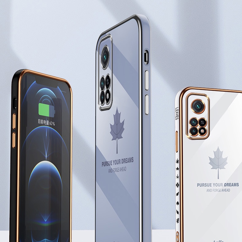 Ốp điện thoại Koosuk bằng silicon mềm mạ viền dáng vuông họa tiết lá phong cho Xiaomi Mi 10T Pro 9T