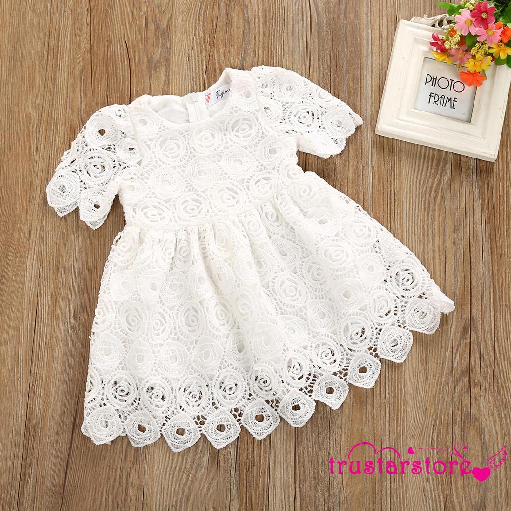 Đầm ren dáng xòe ngắn tay xinh xắn cho bé gái