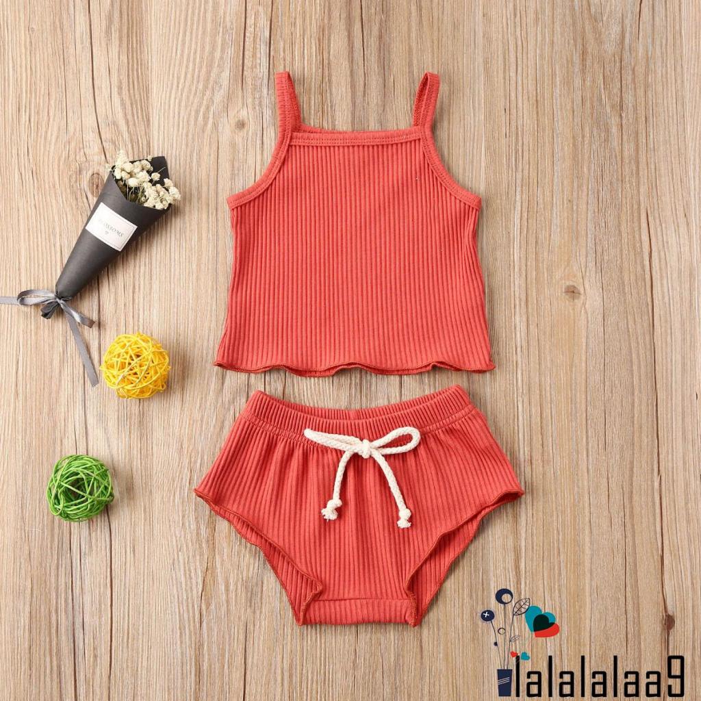 Set Đồ Mùa Hè 2 Món Gồm Áo Ba Lỗ Kẻ Sọc Dọc + Quần Ngắn Lưng Thun Có Dây Rút Cho Bé Gái