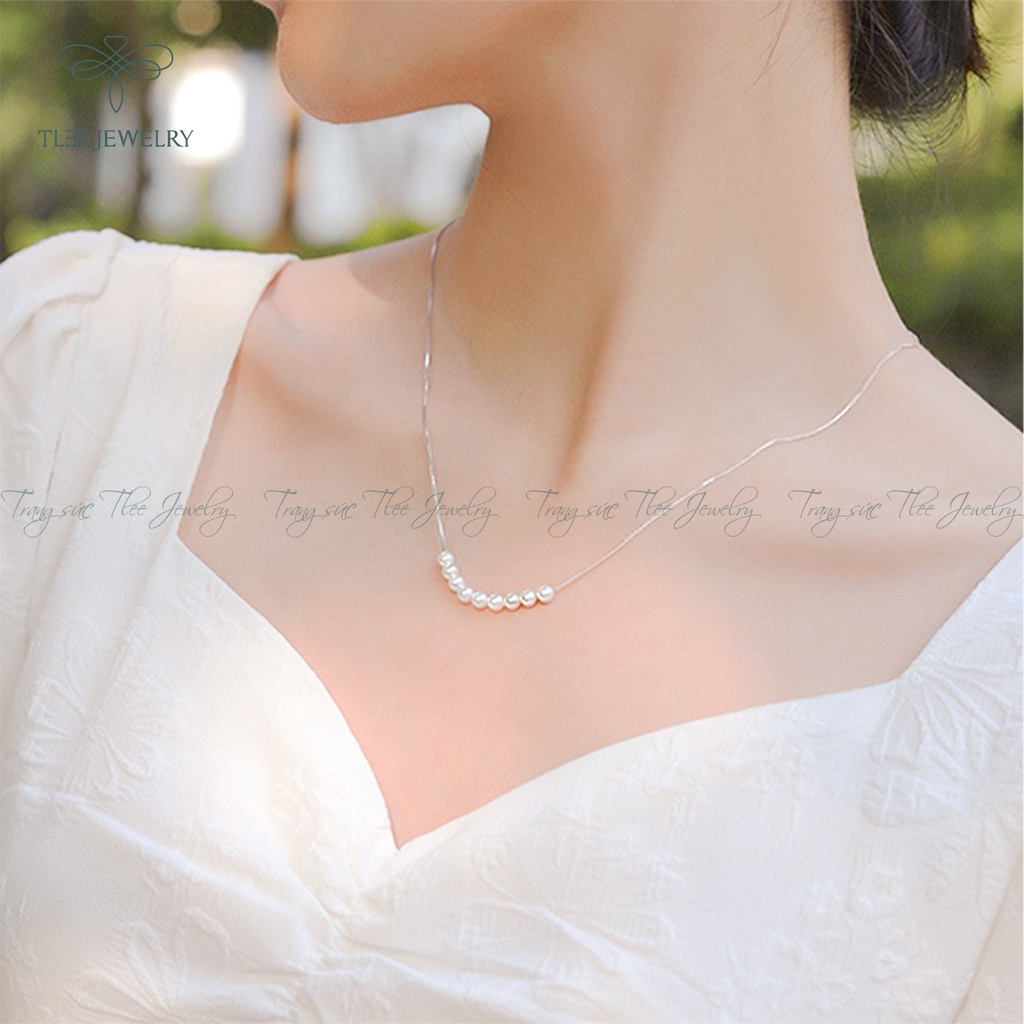 Dây chuyền bạc nữ TLEE ngọc trai nhân tạo sáu viên xinh xắn D0115