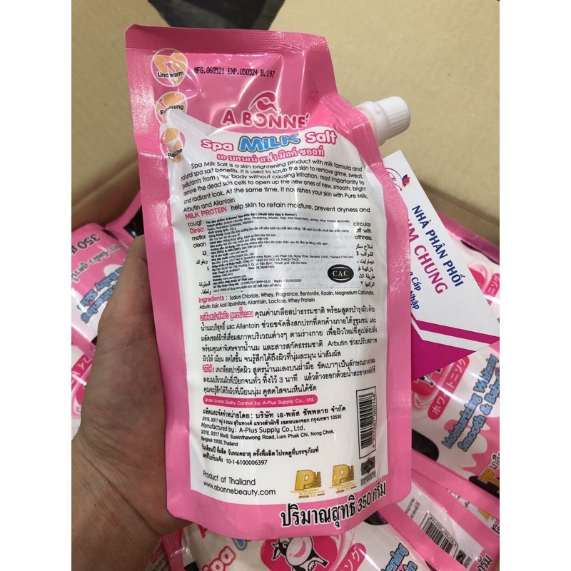 [Hàng chuẩn] Muối tắm sữa bò tẩy tế bào chết 350g, nguyên liệu, công thức làm kem trộn body trắng da.
