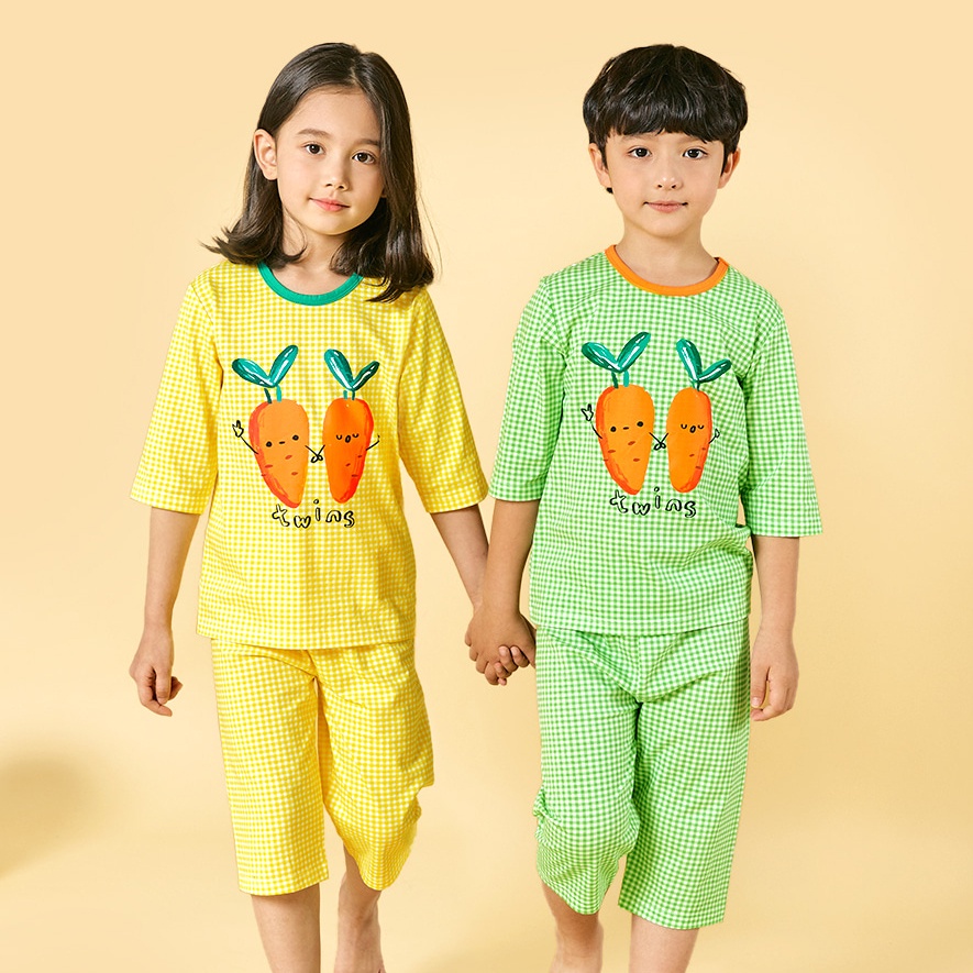 Đồ bộ lửng quần áo thun cotton mịn mặc nhà mùa hè cho bé trai và bé gái Unifriend Hàn Quốc U2026