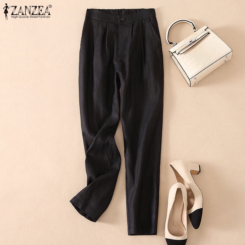 Zanzea Quần Dài Lưng Thun Màu Trơn Có Túi Thời Trang Cho Nữ