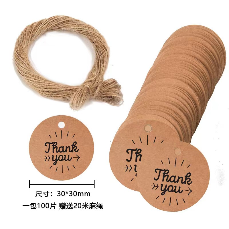 Giá xưởng- 100 Tag treo cảm ơn thank you giấy da bò kraft xinh xắn tặng kèm 20m dây đay dây gai làm đồ handmade/quà tặng