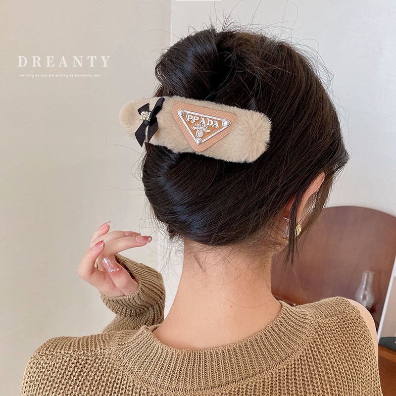 Kẹp Tóc Hình Nơ / Tam Giác Bằng Lông Nhung Thời Trang Thu Đông Cổ Điển Dành Cho Bạn Nữ