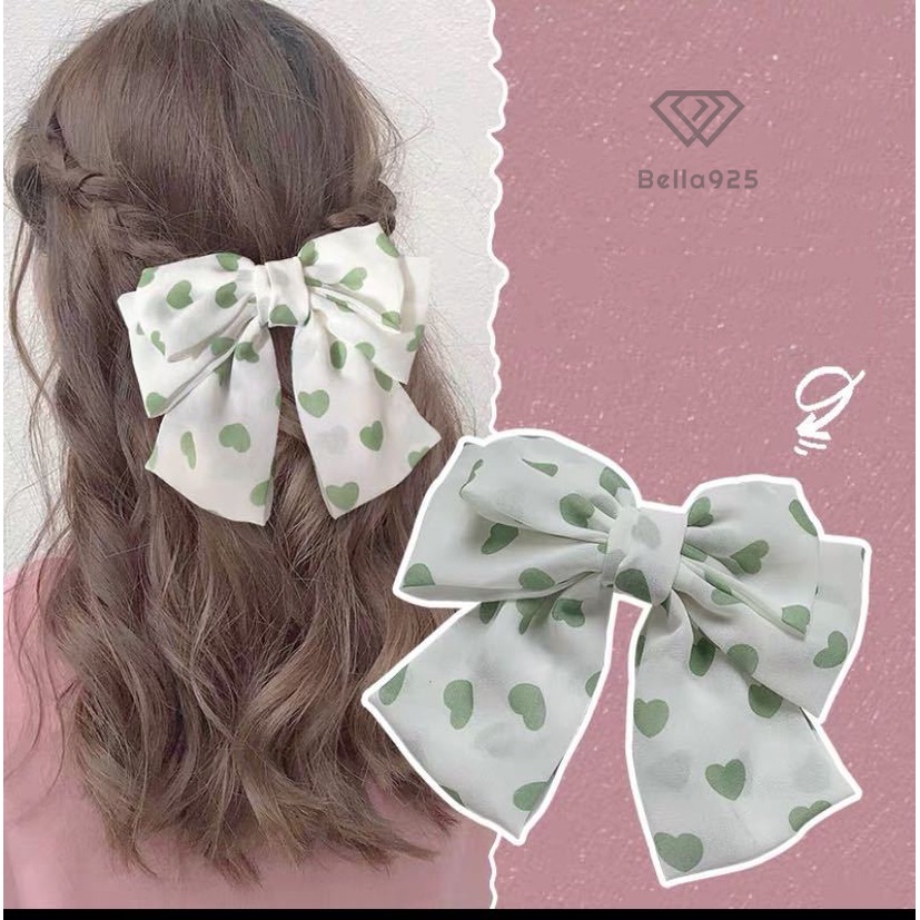 Kẹp tóc Bella 925 nơ kẹp tóc 3 tầng vải voan trái tim phong cách Hàn quốc