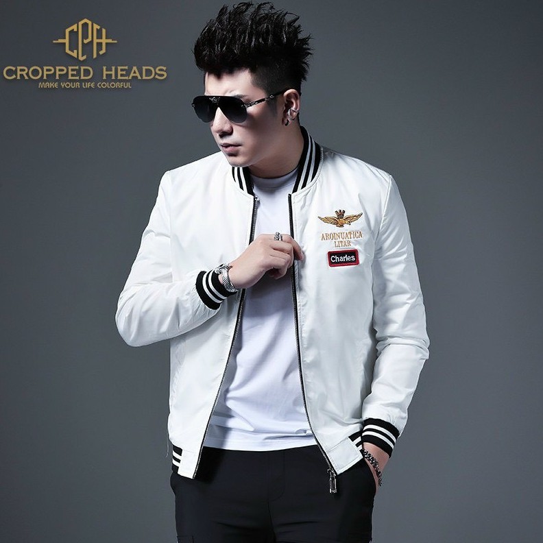 Áo khoác dù nam julido store, áo khoác nam hai lớp màu trắng thêu hình đại bàng logo đẹp cao cấp kdn004