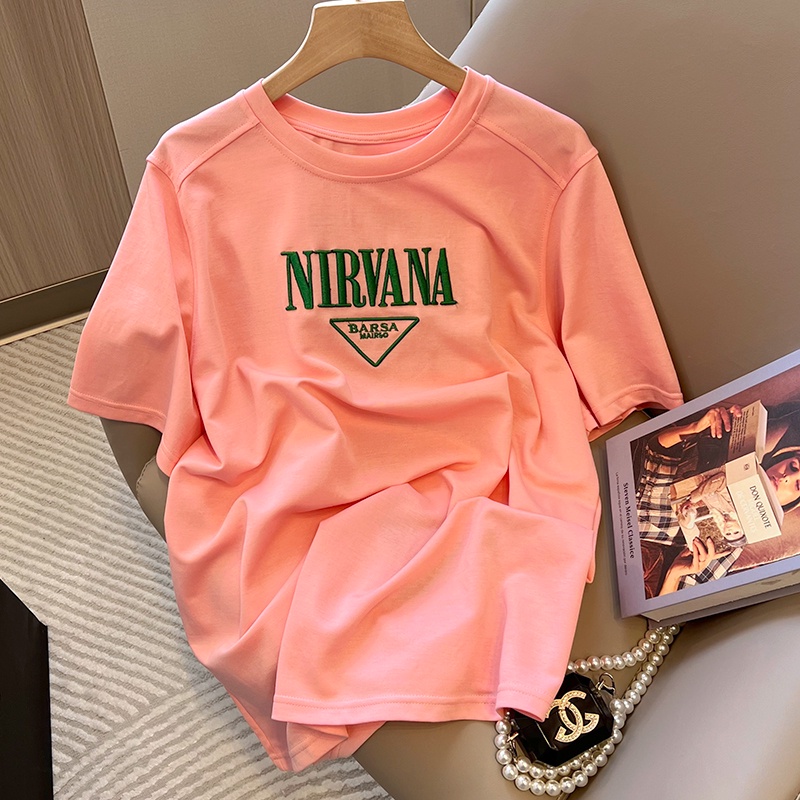 NRVP Áo thun nữ tay ngắn họa tiết chữ phong cách Hàn Quốc thời trang mùa hè 2022