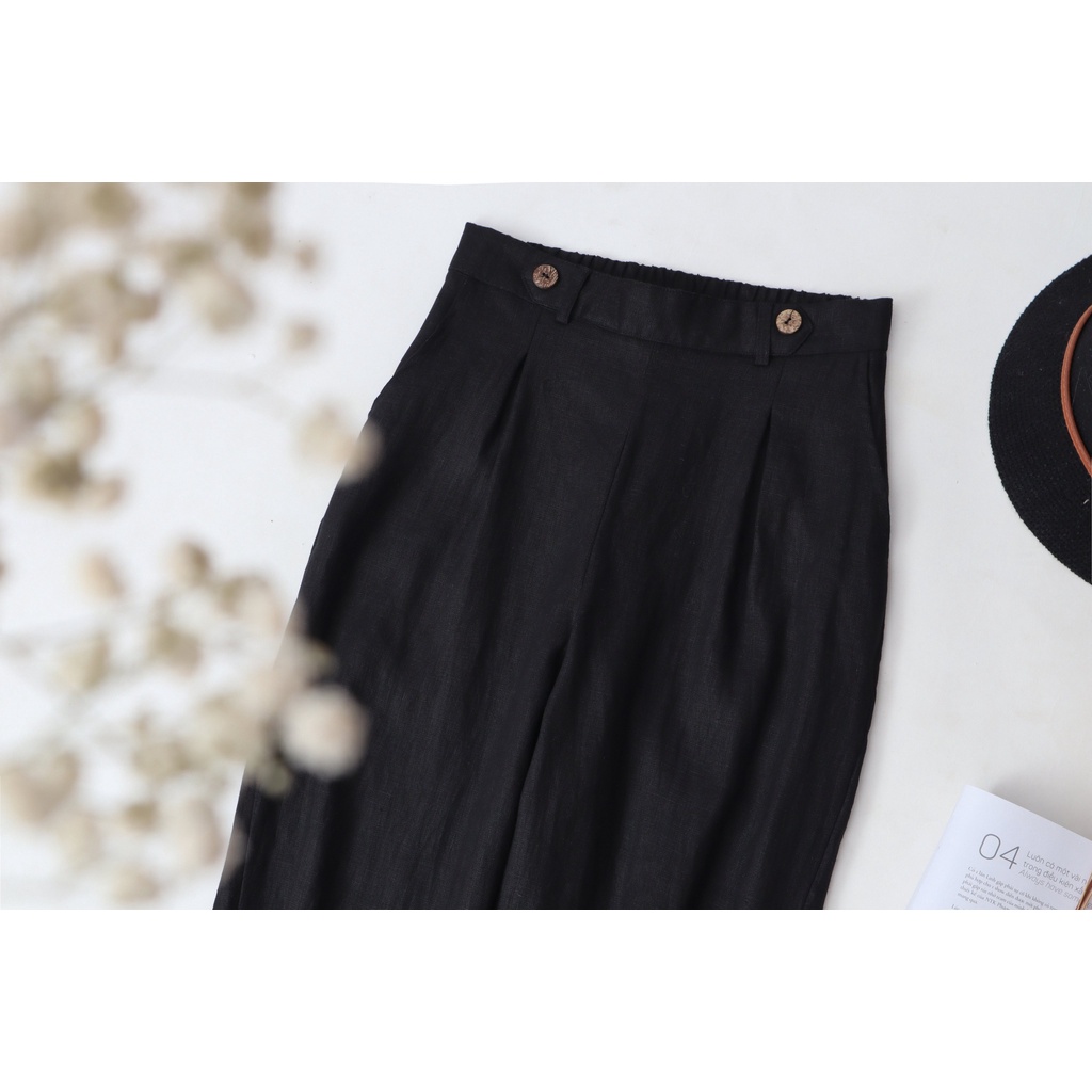 Quần côn Linen KANAMY phối 3 nút màu đen