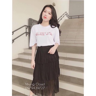 [giá gốc] Chân váy xếp tầng kèm dập ly nhỏ - chân váy dài phối đầm