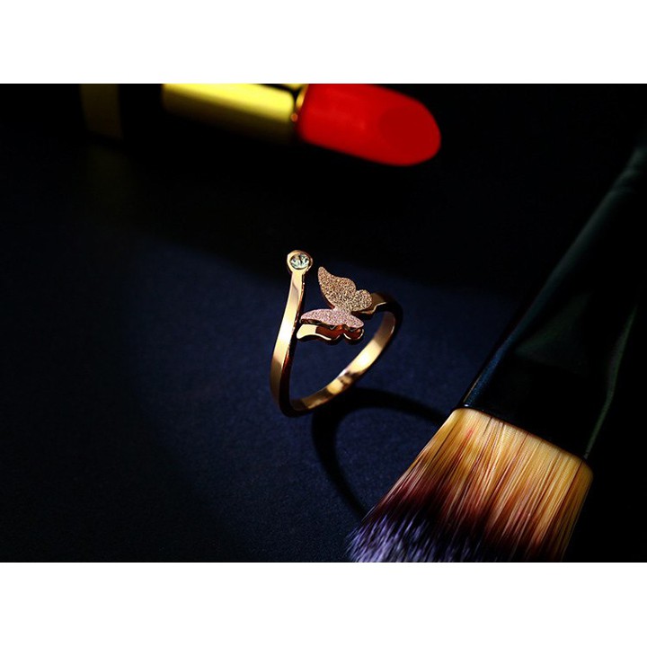 NHẪN TITAN CON BƯỚM PHUN CÁT FREE SIZE MÀU HỒNG siêu cute - tặng hộp đựng xinh xắn