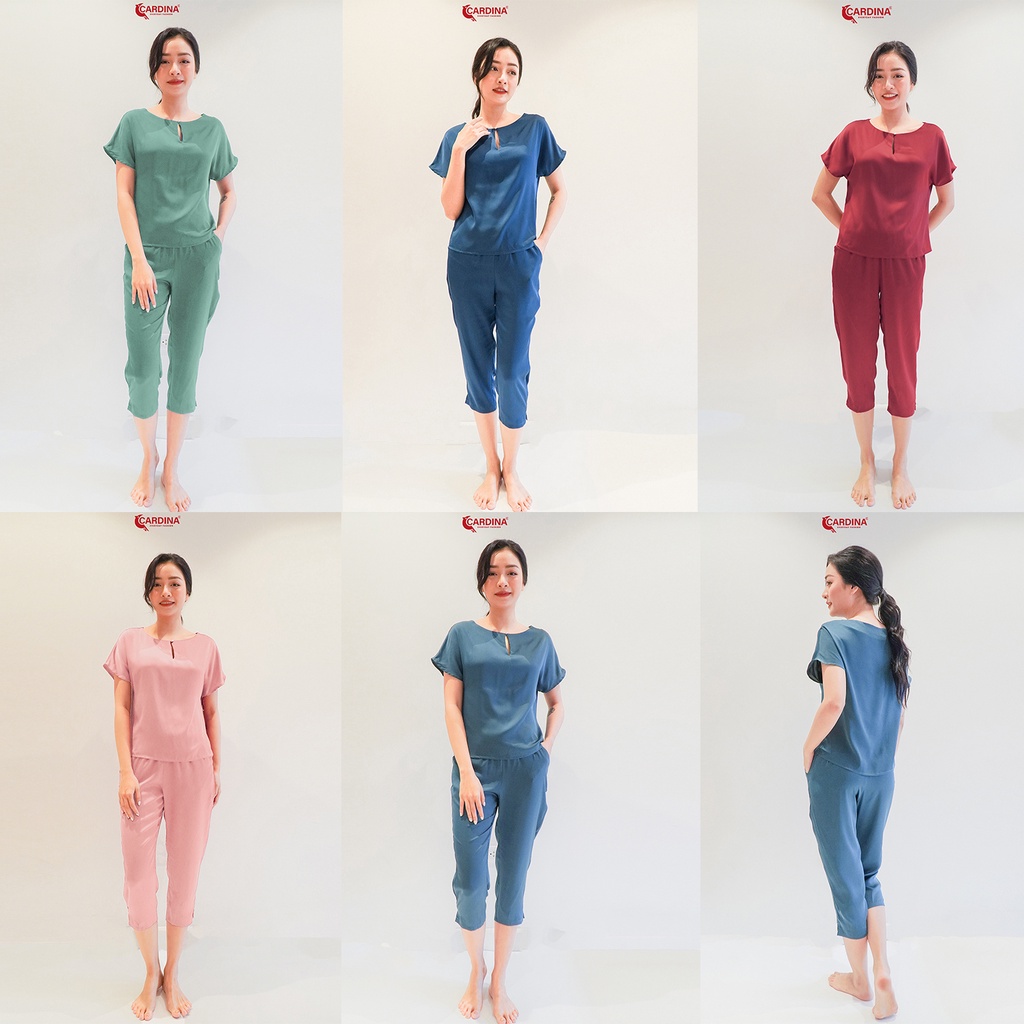 Đồ Bộ Nữ 𝐂𝐀𝐑𝐃𝐈𝐍𝐀 Chất Lụa Satin Nhật Cao Cấp Quần Lửng Áo Cộc Tay Đính Cúc Ngọc 2SF03
