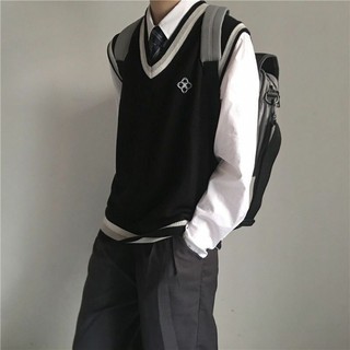 Áo gile len kẻ trơn unisex