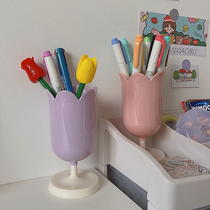 Hộp đựng bút / cọ trang điểm để bàn hình hoa tulip đa năng xinh xắn