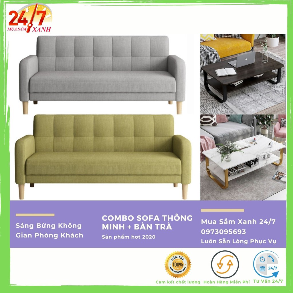 COMBO SOFA GIƯỜNG THÔNG MINH + BÀN TRÀ OMG 7.0 { sofa dài 165cm - ngả thành giường ; bàn trà gỗ công nghiệp MDF }