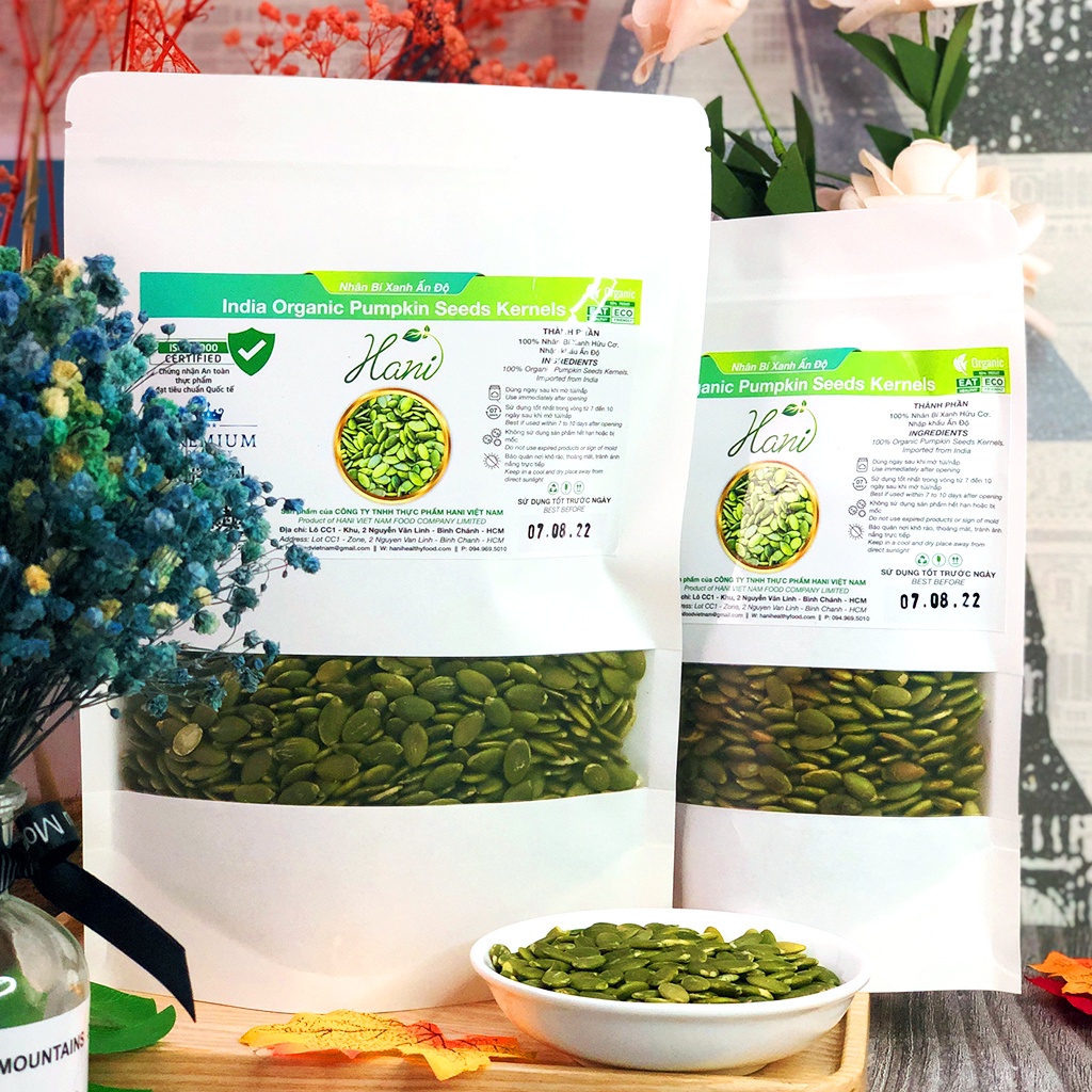 500g nhân bí xanh Ấn Độ ( Sống/ Rang Chín) nguyên vị, béo thơm Hani Food