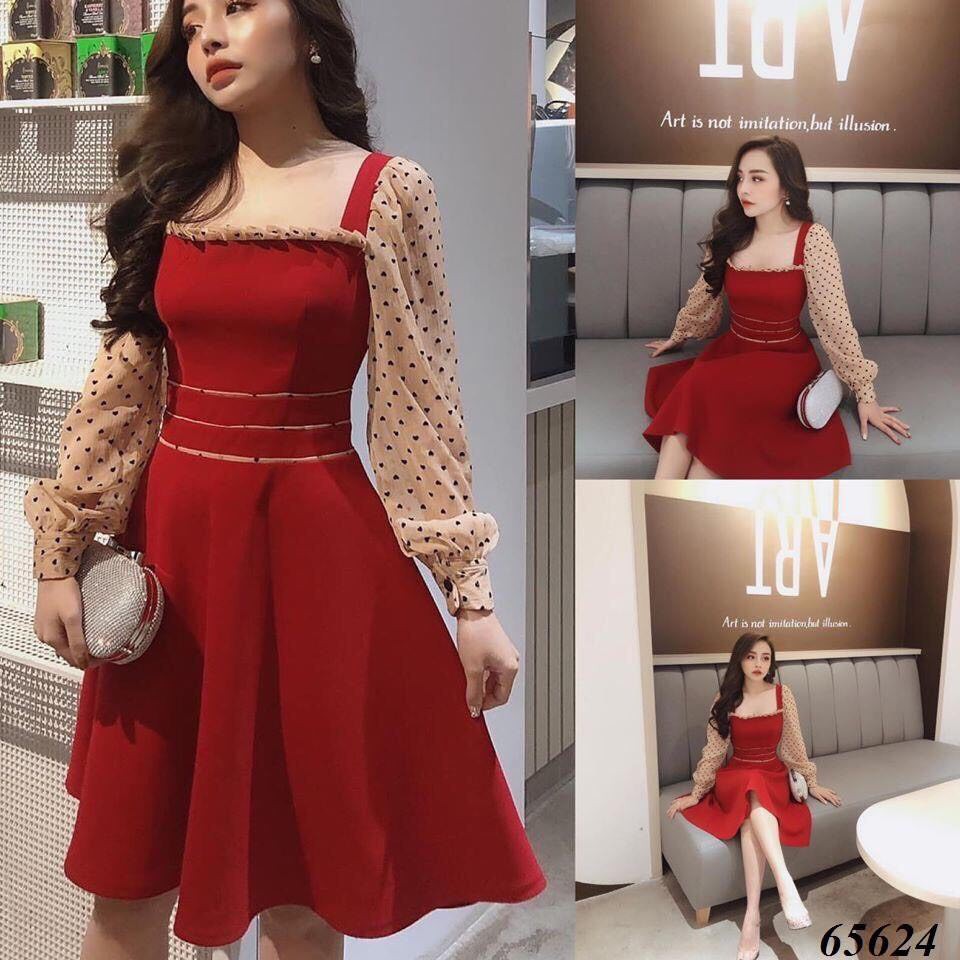 ĐẦM XÒE DỰ TIỆC PHỐI TAY VOAN CHẤM BI SIÊU XINH