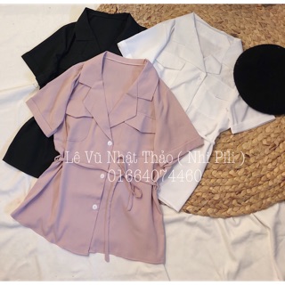 Áo sơ mi cổ vest buộc eo