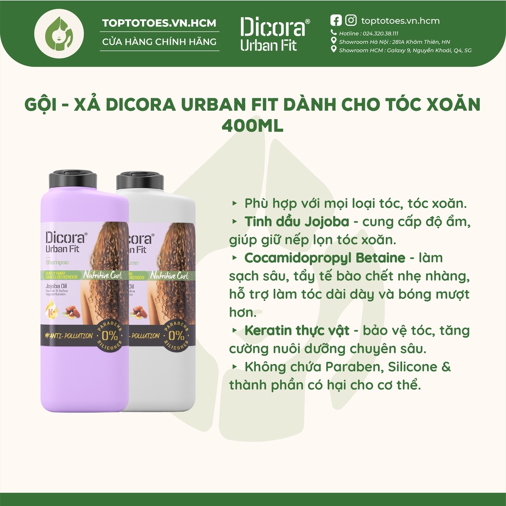 Dầu Gội Xả Dicora Urban Fit chiết xuất tinh dầu Jojoba dành cho tóc xoăn - 400ml [NHẬP KHẨU CHÍNH HÃNG 100%]