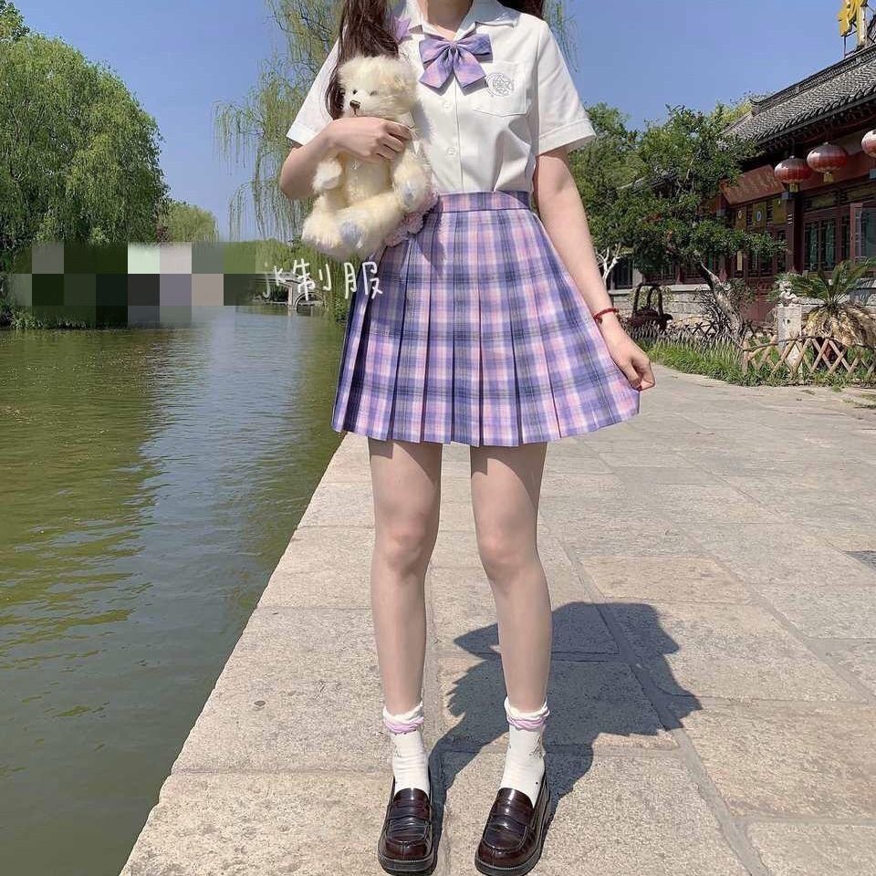 Set Áo Sơ Mi Tay Ngắn + Chân Váy Xếp Ly Trẻ Trung Hợp Thời Trang Cho Nữ | BigBuy360 - bigbuy360.vn