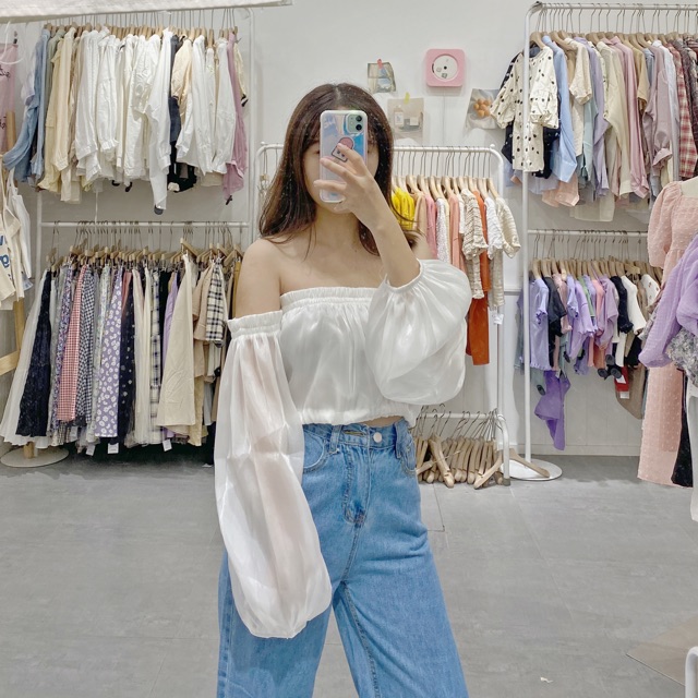Áo trễ vai organza
