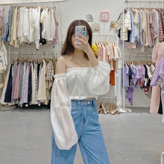 Áo trễ vai organza