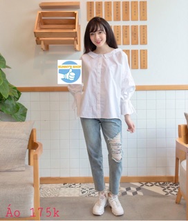 Áo sơ mi oversize tay cột nơ