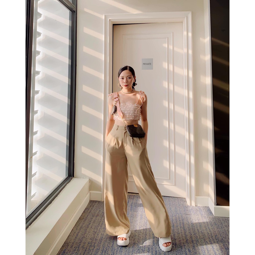 SET CROPTOP NUDE 2 DÂY BÈO TẦNG + QUẦN SUÔNG