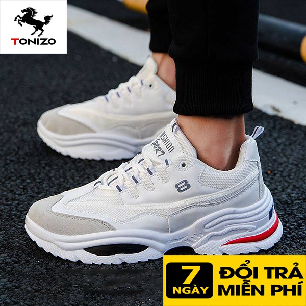 Giày sneaker nam Tonizo A18T màu trăng, đế cao su đúc 5cm êm ái, lót hơi thoáng khí