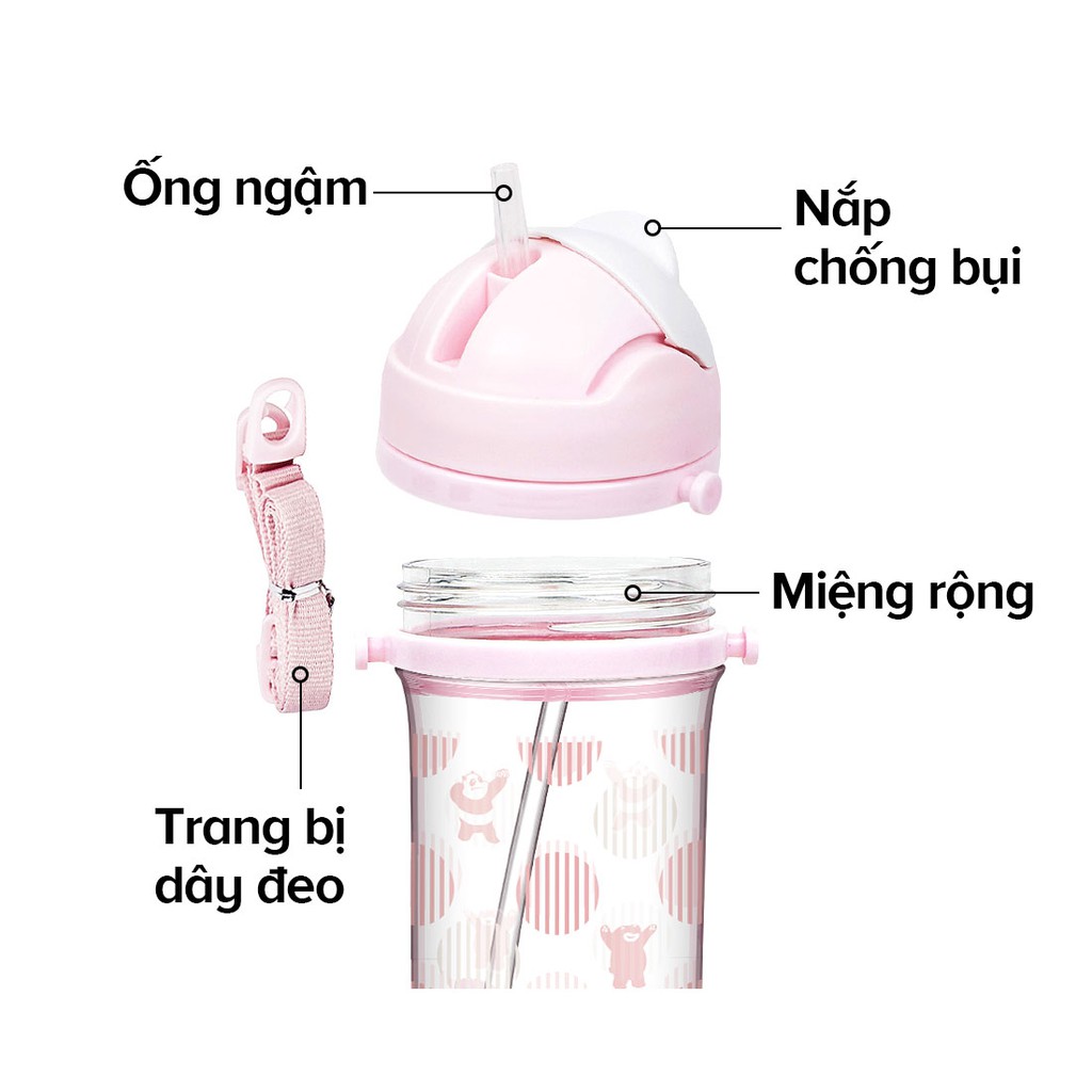 Bình nước Miniso We Bare Bears trong suốt in họa tiết có ống hút 400ml | BigBuy360 - bigbuy360.vn