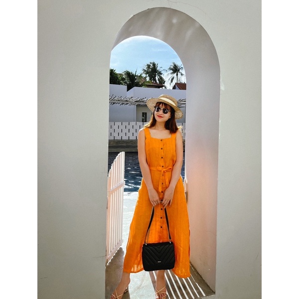 VÁY HAI DÂY DÁNG DÀI MÀU CAM ĐẸP - ROSIE LINEN