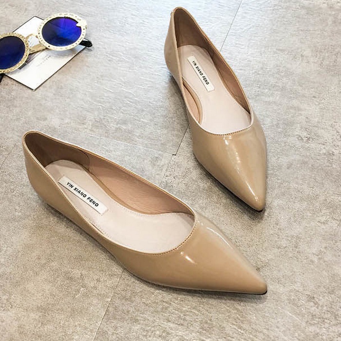 Giày bệt nữ Giày Búp Bê Da Bóng Mũi Nhọn Thiết Kế Đơn Giản Thời Trang Hàn Quốc Cho Nữ Size 35-44
