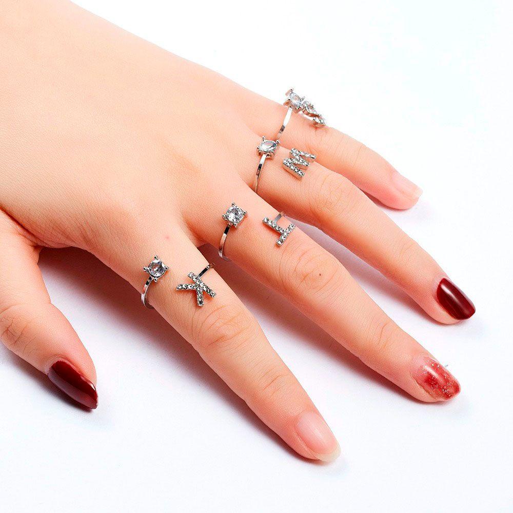 MAG Nhẫn Mặt 26 Chữ Cái Đính Đá Thời Trang Dành Cho Nữ