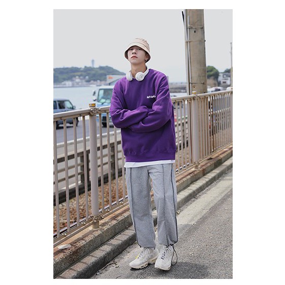 ÁO SWEATER NỈ BÔNG TÍM ĐẬM FORM RỘNG UNISEX