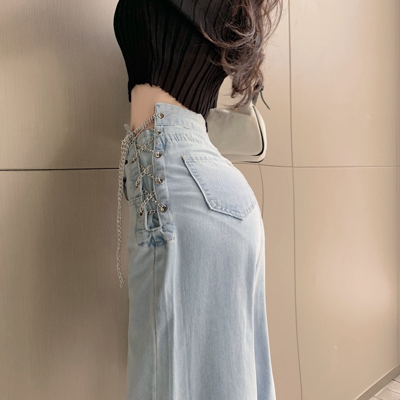 QUẦN JEANS NỮ DÂY XÍCH CẠP CAO ỐNG RỘNG QUẢNG CHÂU