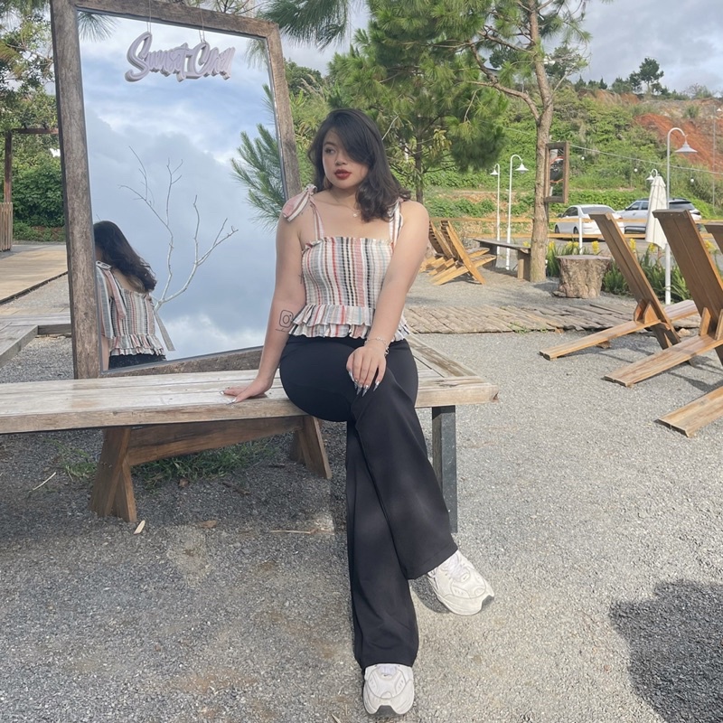Áo nhúng smocking co giãn, hai tầng, cột nơ vai DOKESI (có bigsize) - Laura Top