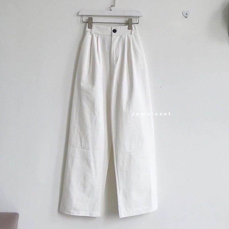 Quần kaki mềm ống rộng lưng cao cạp chụp sau dáng ullzang