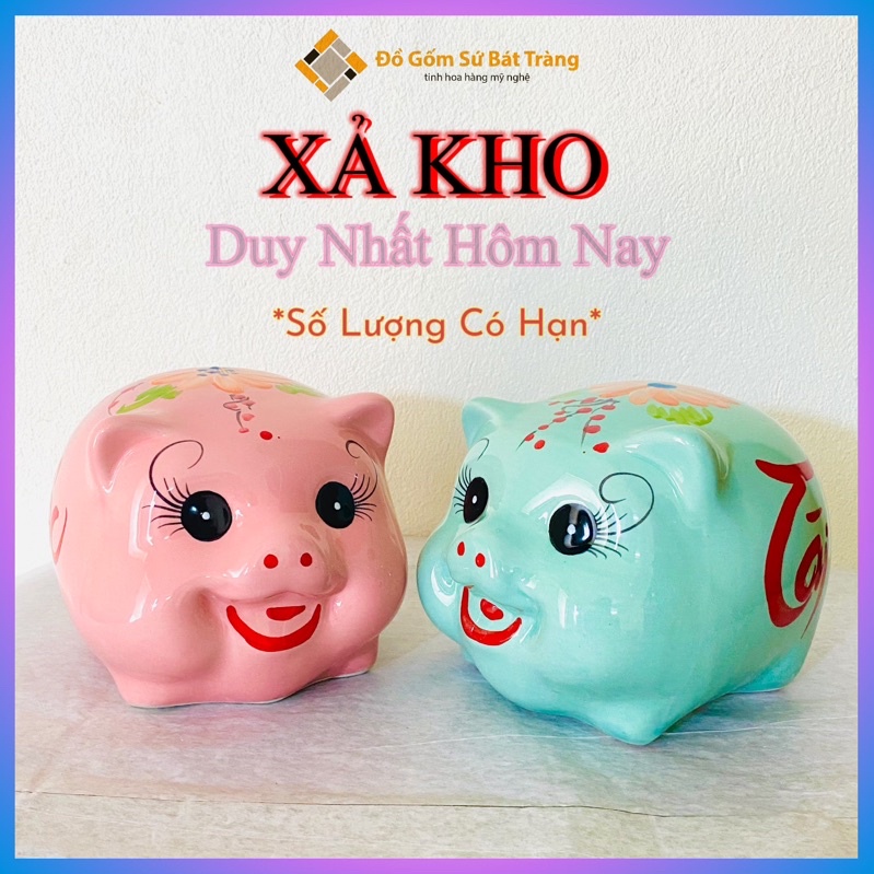 Heo đất tiết kiệm, lợn đất Size Vừa, chất liệu sứ Bát Tràng cao cấp
