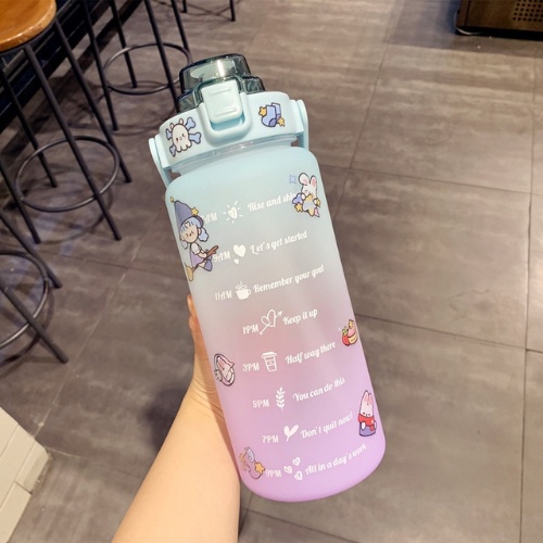 Bình nước 2 lít cute có ống hút bình nước thể thao có vạch báo giờ uống nước