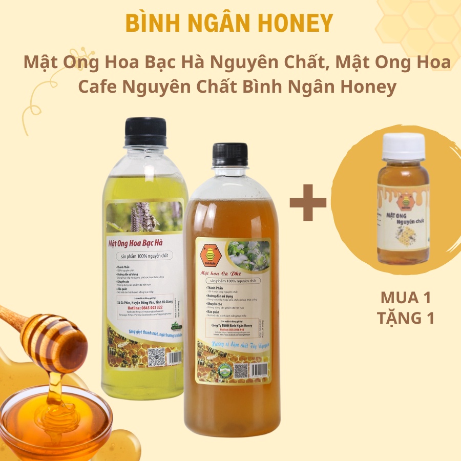 Mật Ong Hoa Cafe Nguyên Chất, Mật Ong Hoa Bạc Hà Nguyên Chất Bình Ngân